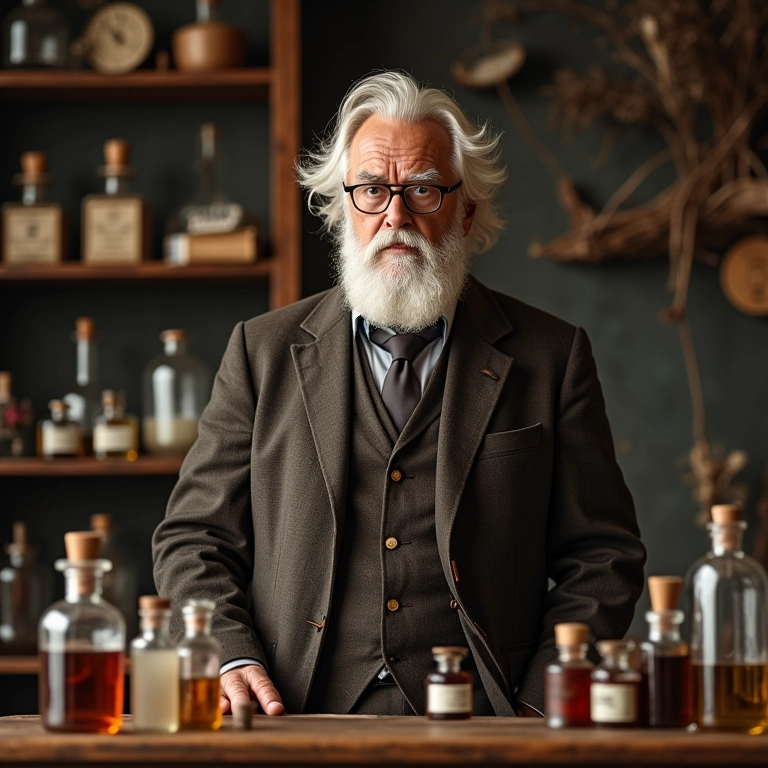 Ernest Beaux, o primeiro perfumista da Chanel, em seu laboratório.