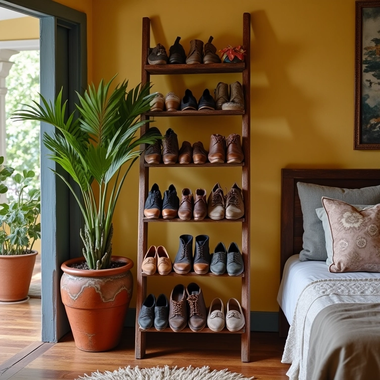 Escada decorativa com sapatos, charme e funcionalidade.