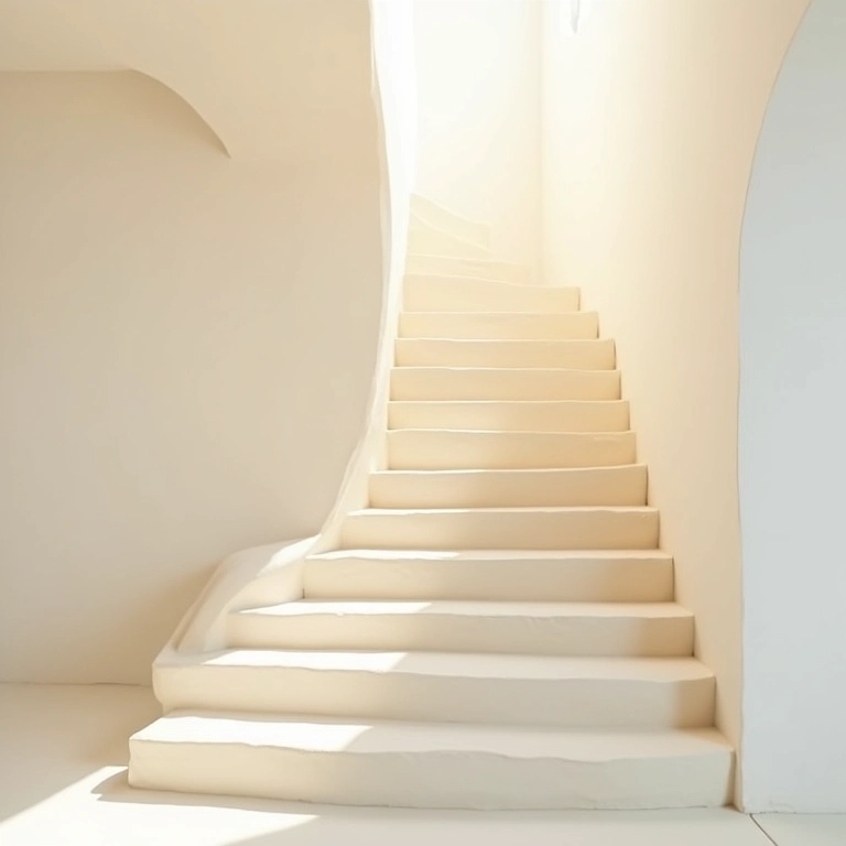 Escada pintada em tons claros para maximizar a luminosidade do ambiente.