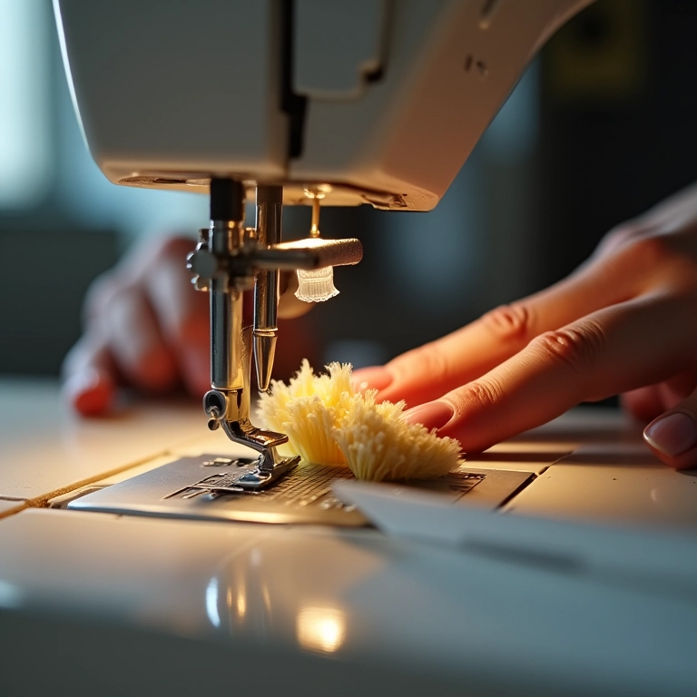 Escovinha de limpeza Singer sendo usada em máquina