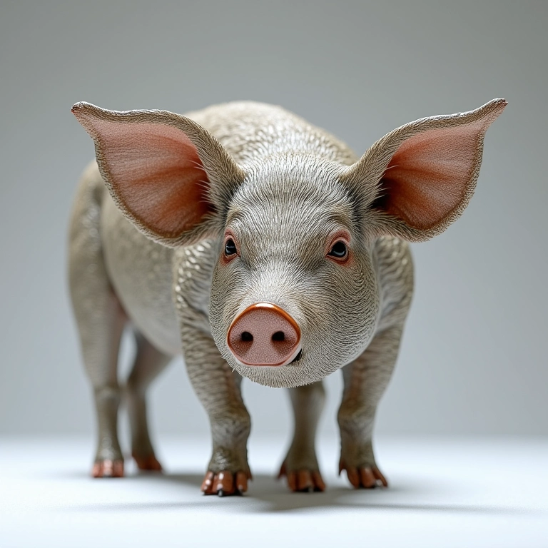 Escultura de porco feita de arame para o Dia do Açougueiro.