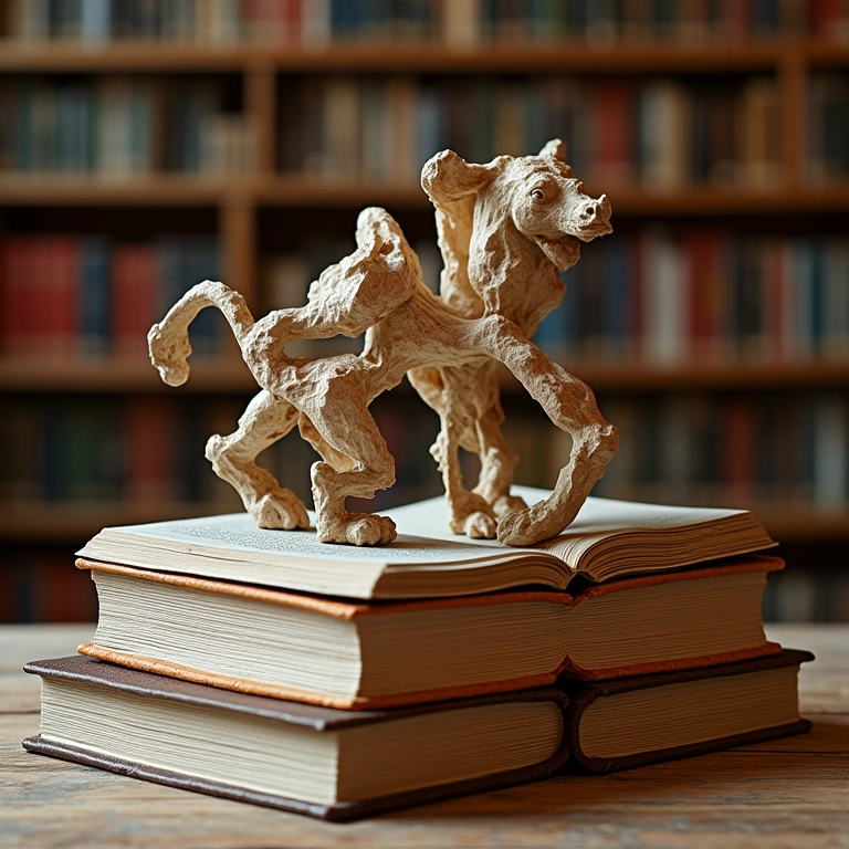 Esculturas de livros criativamente moldadas com diversos materiais.