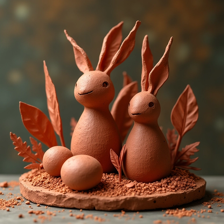 Esculturas em argila com elementos da natureza, arte judaico-brasileira.