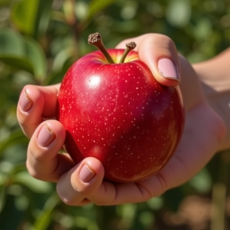 Esmalte Risqué Maçã do Amor em unhas femininas, com maçã vermelha.
