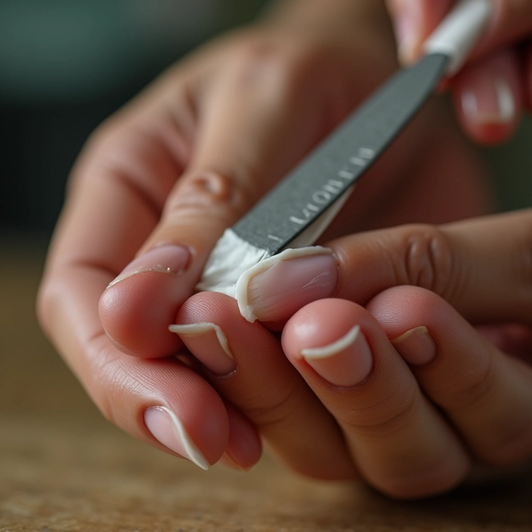 Espátula empurrando suavemente a cutícula de uma unha.