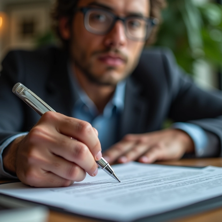 Especialista analisando contrato de compra online.