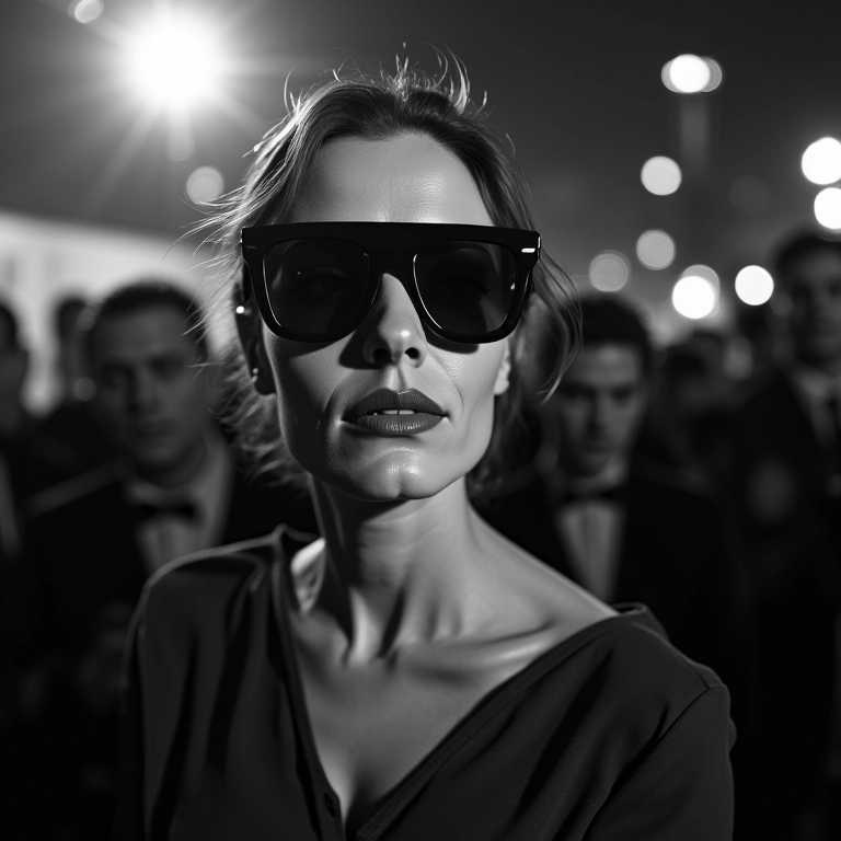 Estrela de Hollywood usando óculos de sol grandes em evento de tapete vermelho.