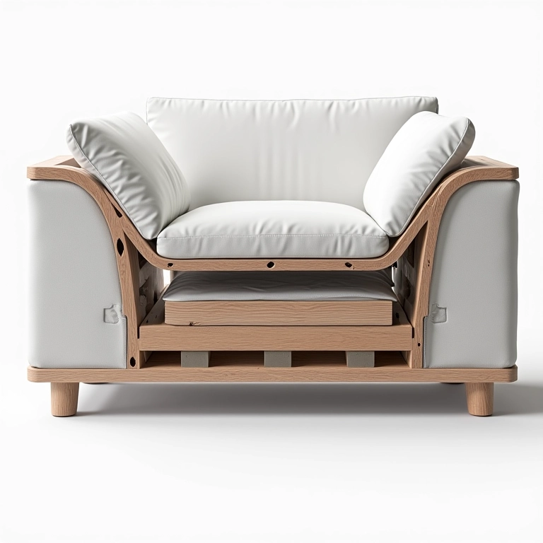 Estrutura reforçada de sofá com materiais duráveis e alta qualidade.