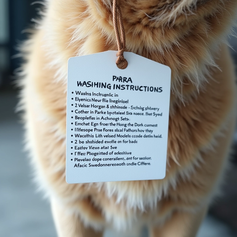 Etiqueta com instruções de lavagem de uma parka.