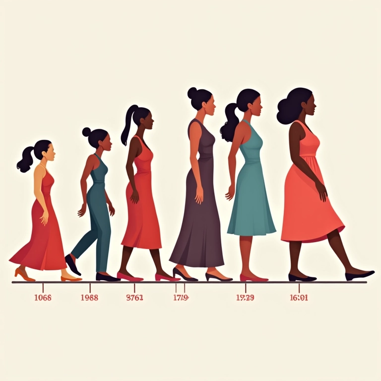 Evolução do vestido envelope através das décadas, mostrando reinvenções de estilo.