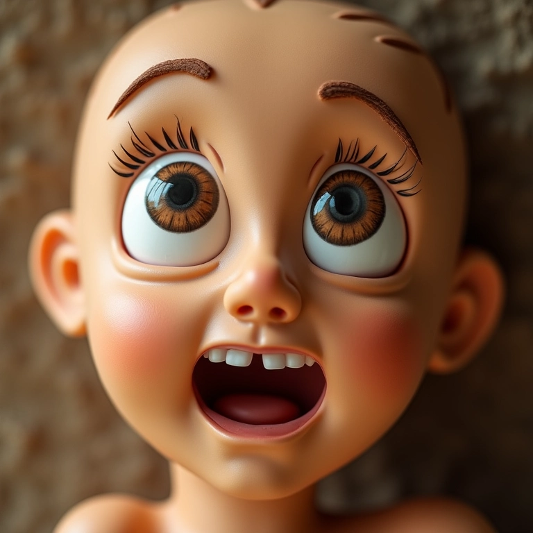 Expressão facial em personagem de biscuit.