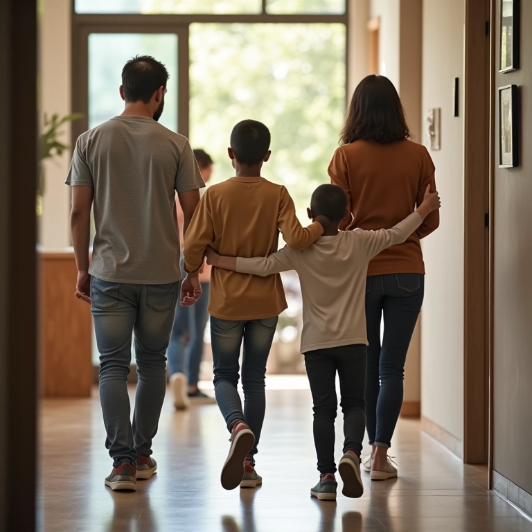 Família aliviada e esperançosa após sessão de terapia, representando o valor do investimento.