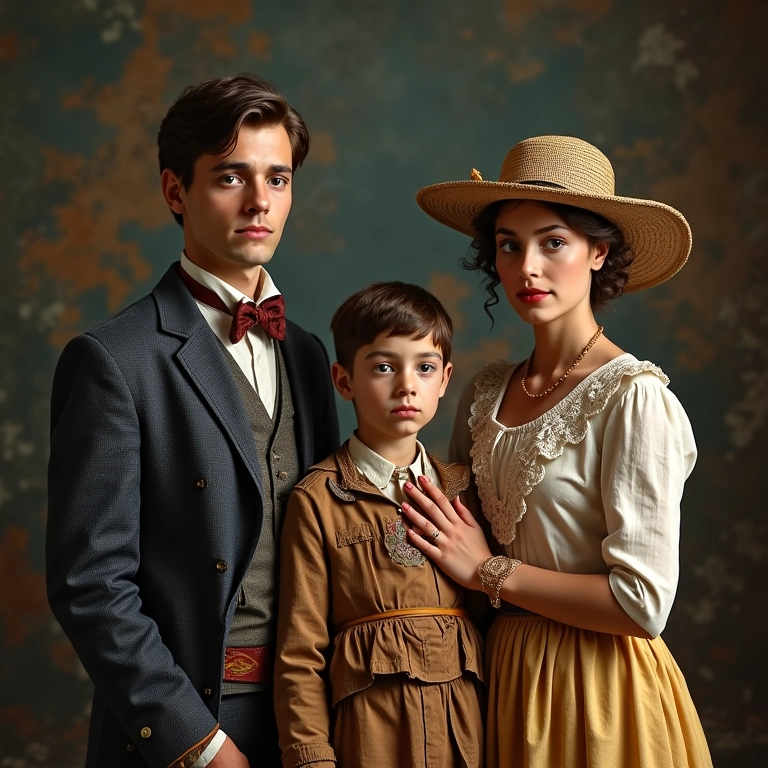 Família brasileira no início do século XX vestindo roupas de estilo europeu, refletindo as tendências trazidas pelos imigrantes.