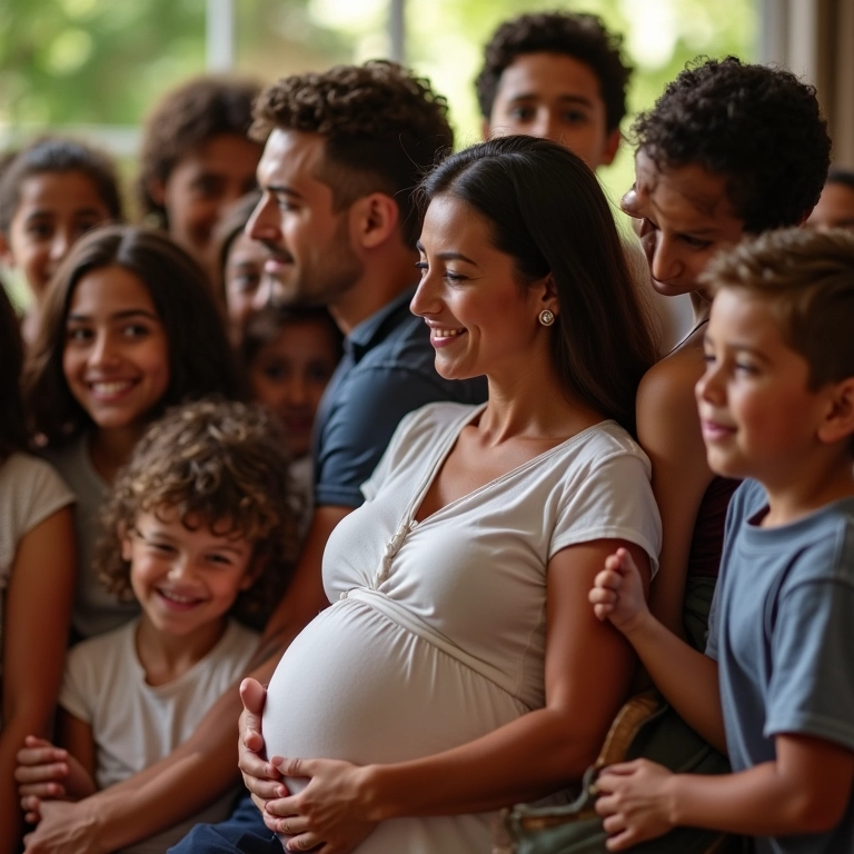 Família reunida e feliz aguardando a chegada do bebê.