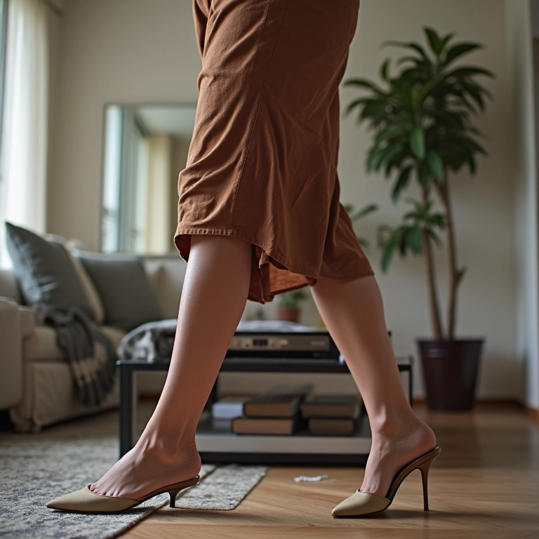 Fashionista usando sapatilha de bico fino Schutz em ambiente moderno.