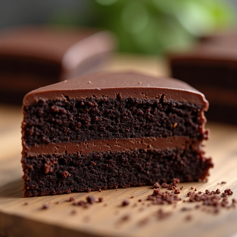 Fatia de bolo de chocolate sem farinha.