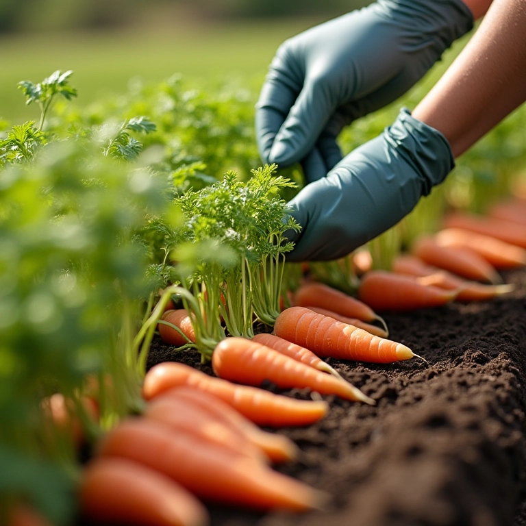 Fazendo o raleio das mudas de cenoura para garantir espaço para o crescimento.