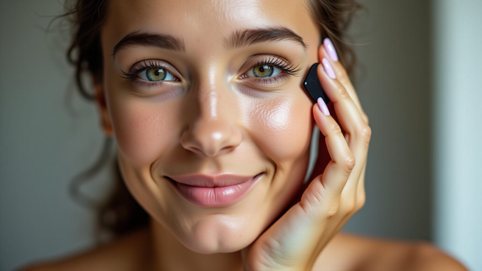 Mulher aplicando base matte em pele oleosa.