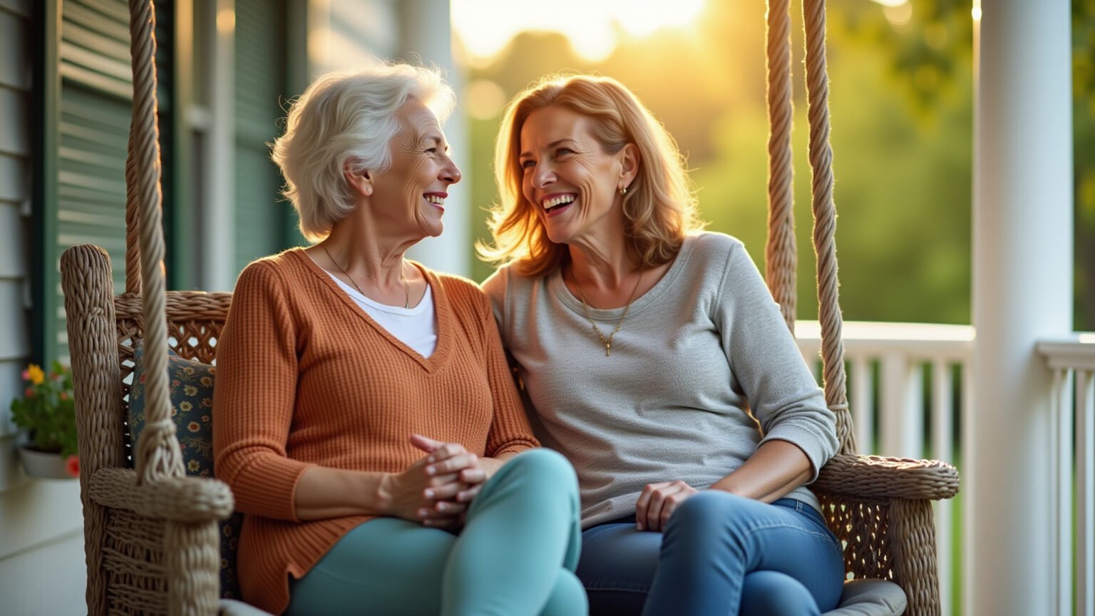 As amizades também têm fases: Entendendo os ciclos dos relacionamentos Duas amigas rindo juntas em um balanço, simbolizando amizade.