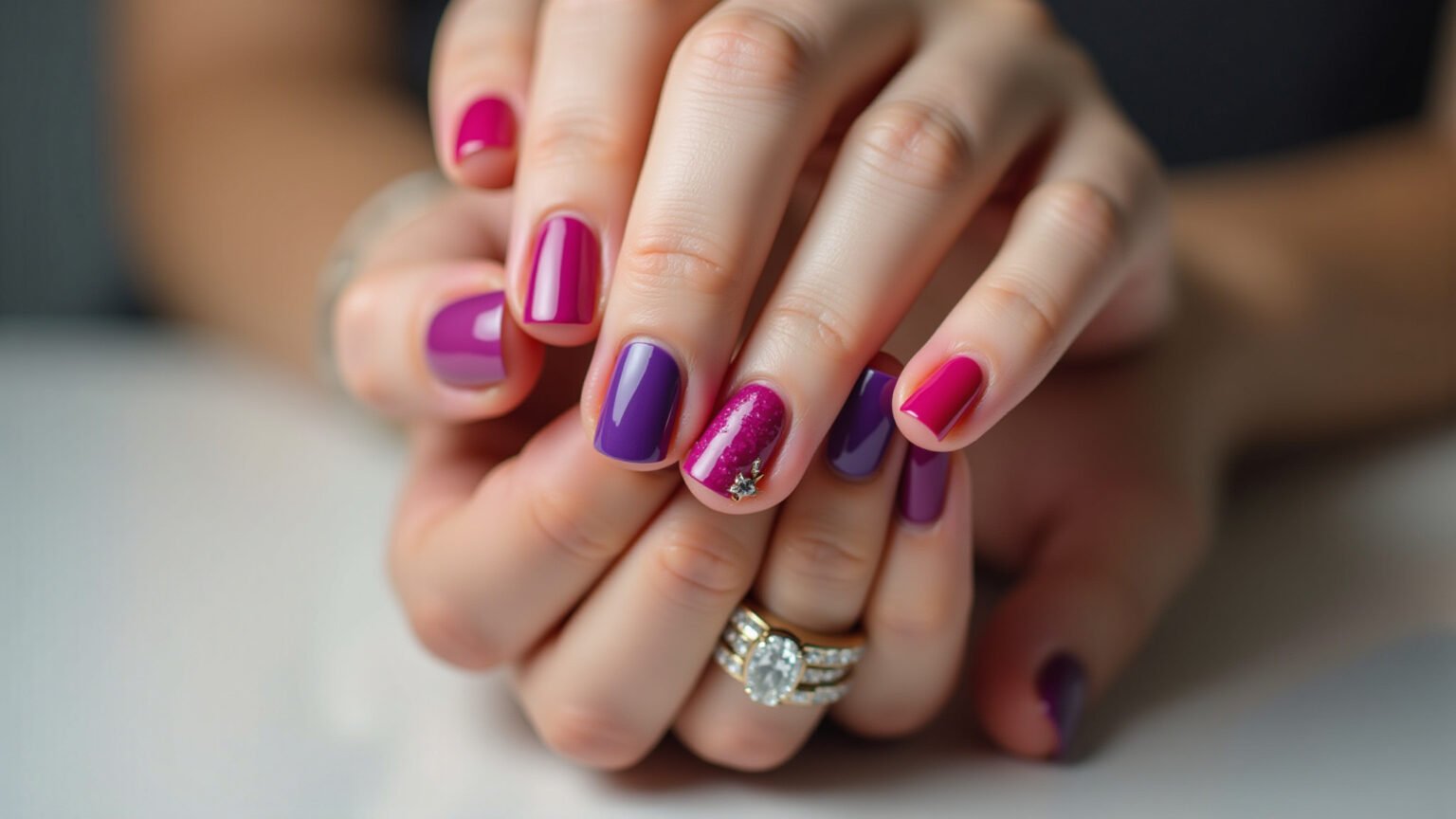 Unhas redondas com esmalte vibrante, tendência de 2024.