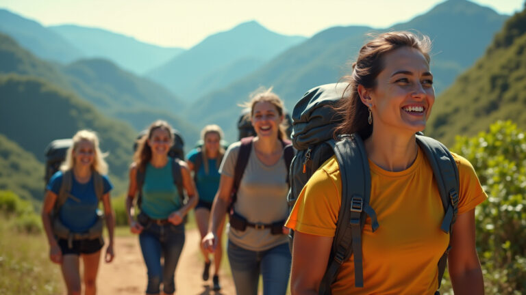 Mulheres fortes em trekking nas montanhas brasileiras.