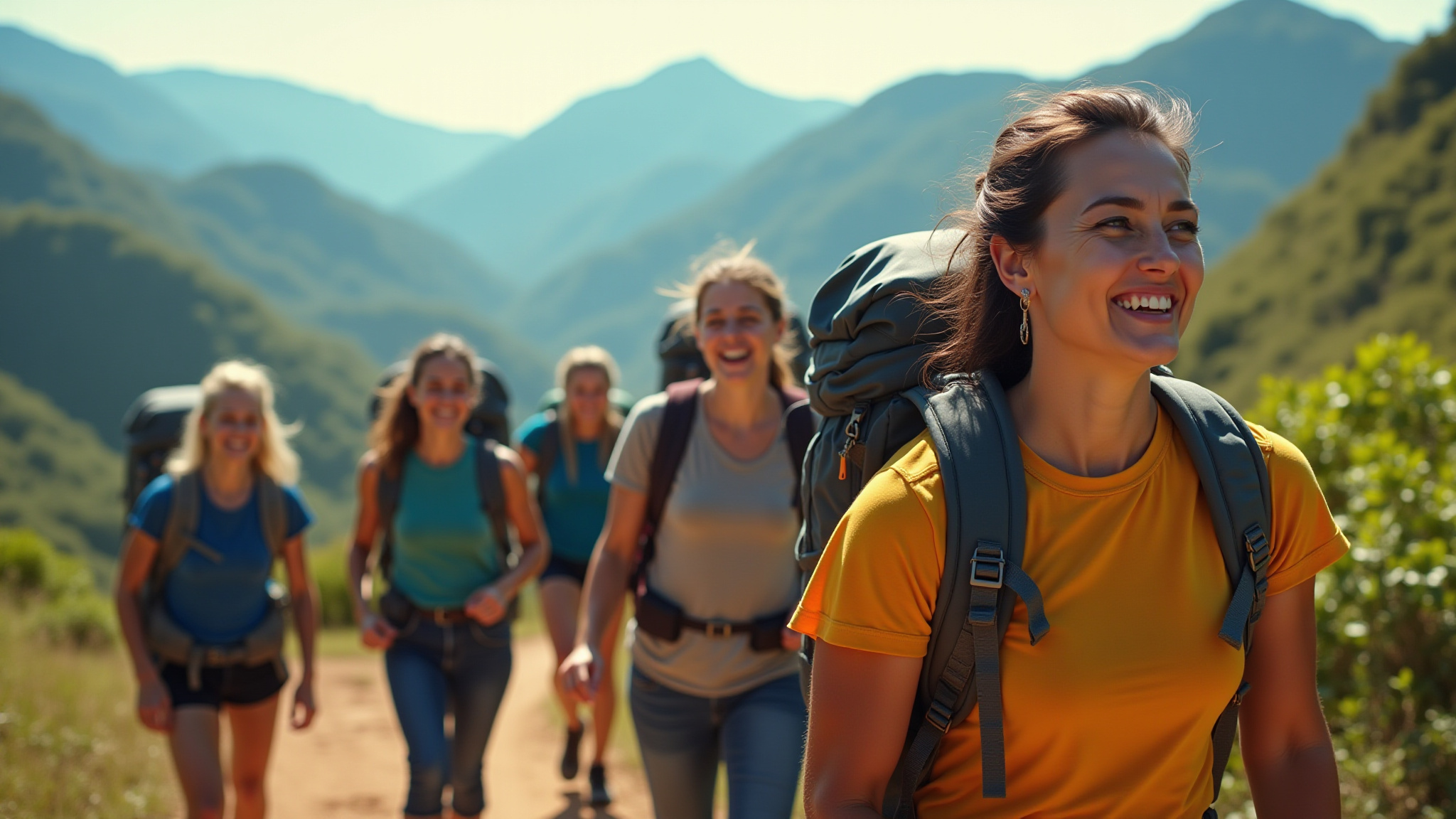 Mulheres fortes em trekking nas montanhas brasileiras.