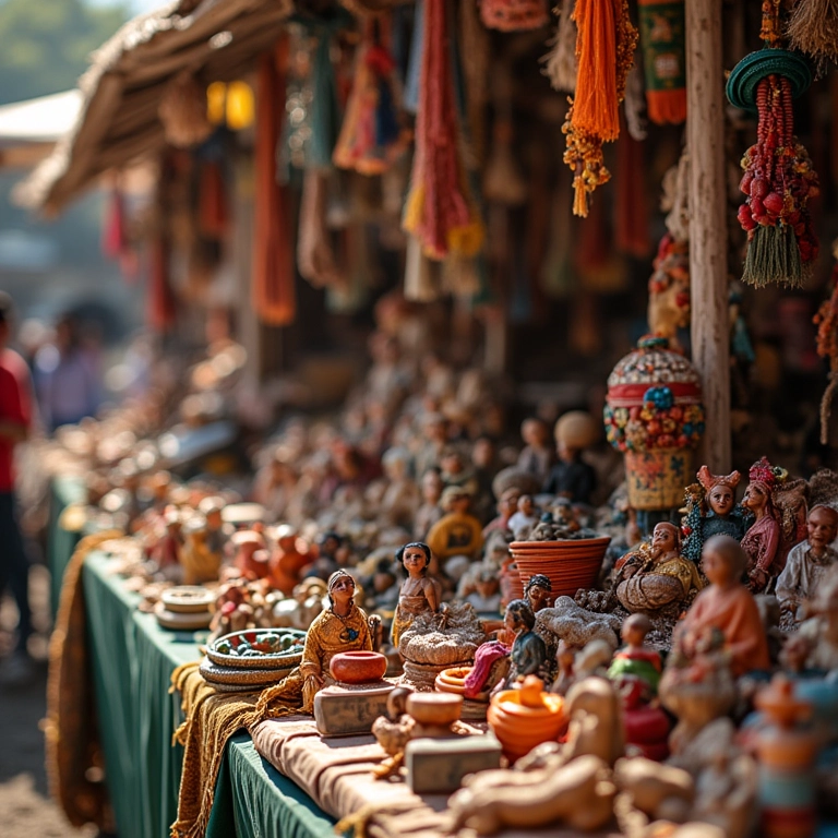 Feira de artesanato brasileira com diversos presentes para o Dia do Comerciante.