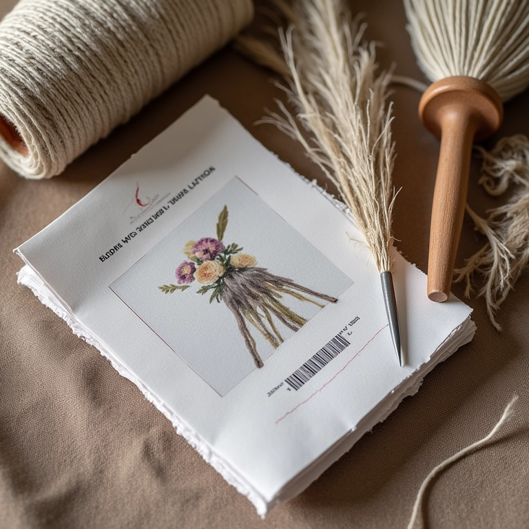 Ferramentas e materiais de encadernação artesanal com página de loja online.