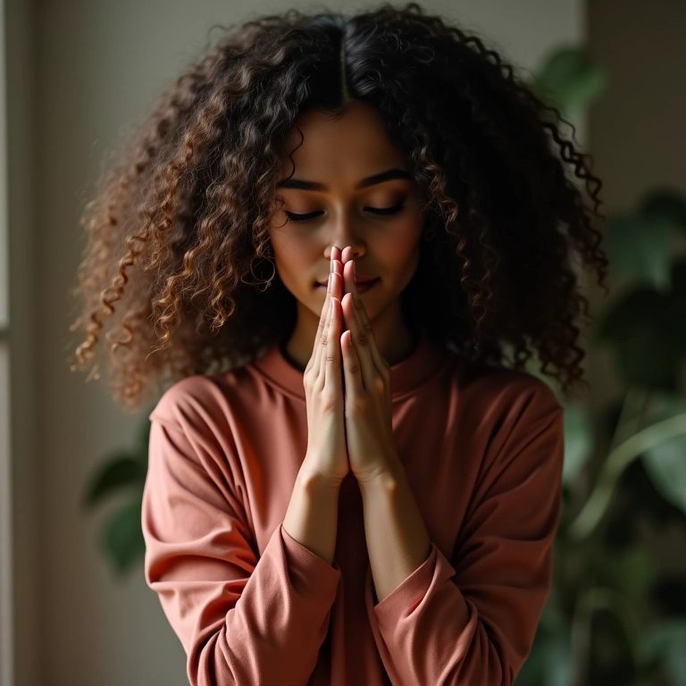 Finalização de cachos 3A com a técnica 'mãos em prece'.