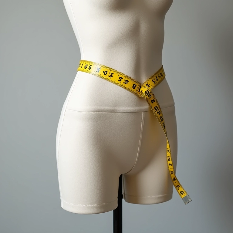 Fita métrica medindo o cós de uma legging.