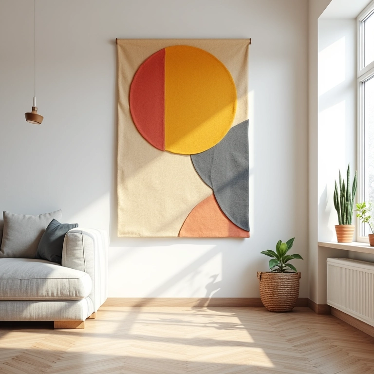 Flâmula moderna de feltro em apartamento contemporâneo.