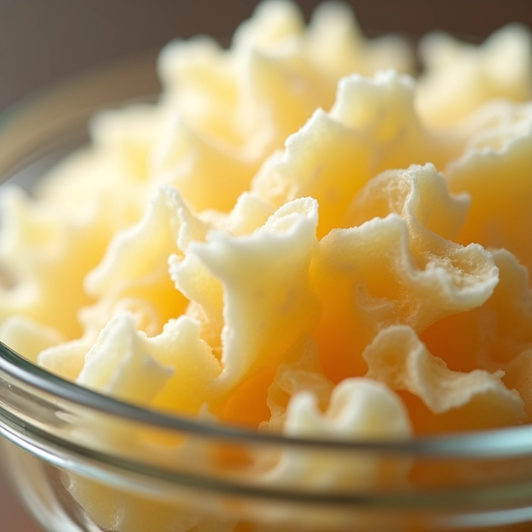 Flocos de cera vegetal de soja orgânica em um recipiente de vidro.