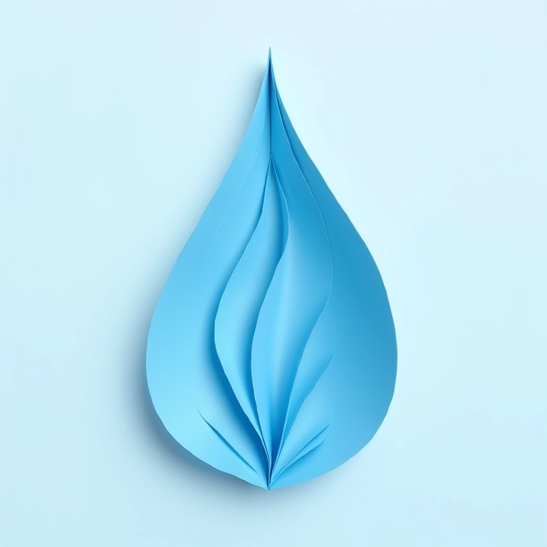 Forma de lágrima feita com a técnica de quilling em papel azul claro.