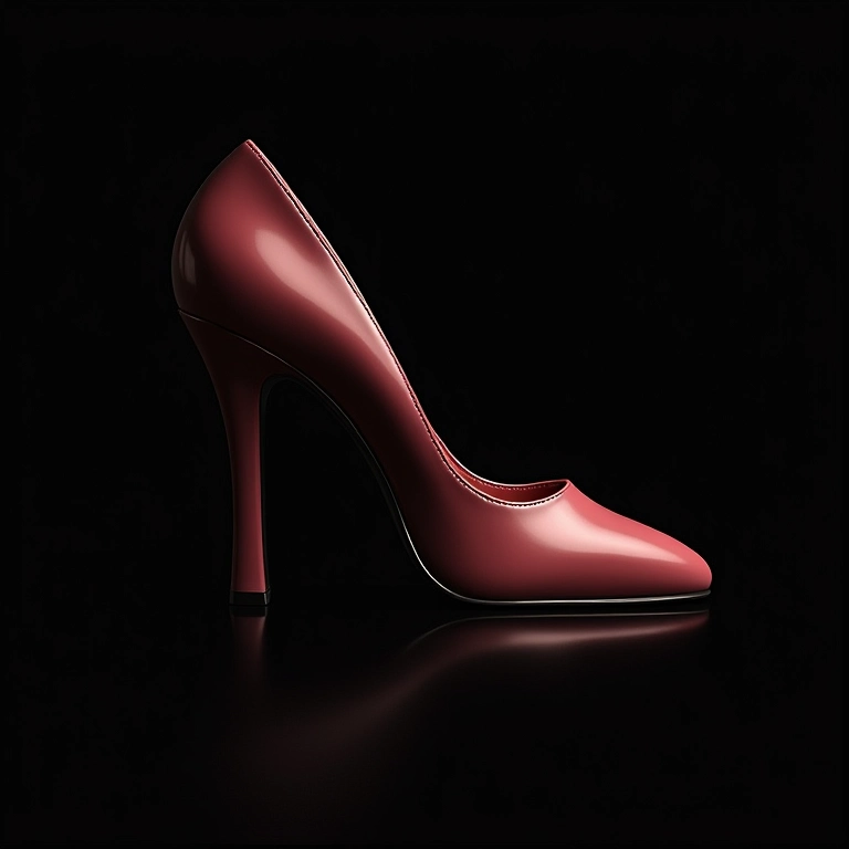 Frasco de Good Girl em formato de salto alto sobre superfície preta.