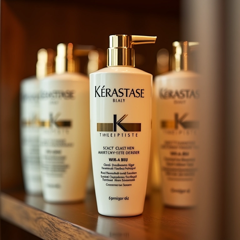 Frasco do shampoo Kérastase Bain Thérapiste em destaque.