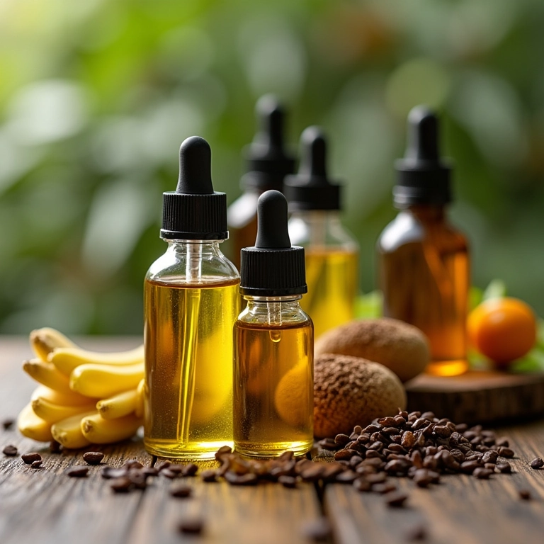 Frascos de óleo corporal para massagem com ingredientes naturais.