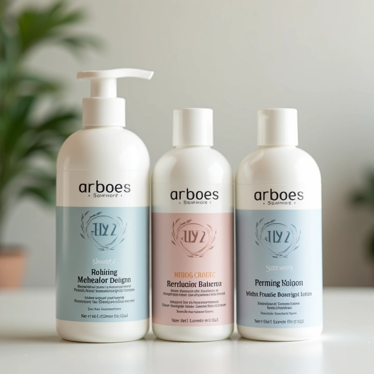 Frascos de tintura de cabelo (sem amônia), creme relaxante e loção de permanente.