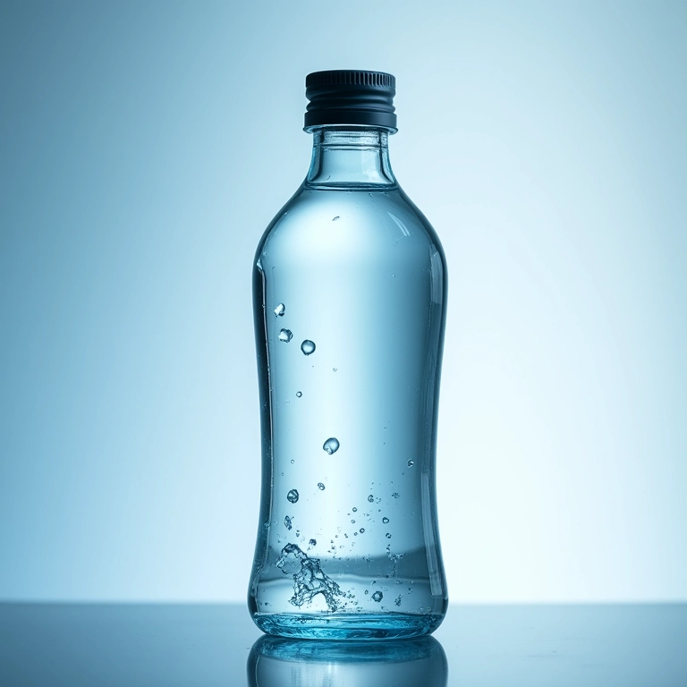 Garrafa de vidro com revestimento brilhante de vidro líquido.