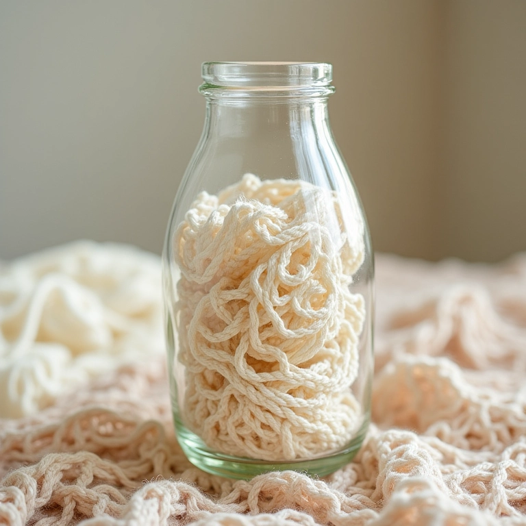 Garrafa de vidro decorada com crochê e tricô.