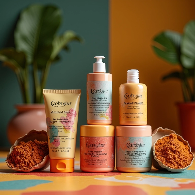 Géis e ativadores de cachos para cabelos ondulados em mesa colorida.