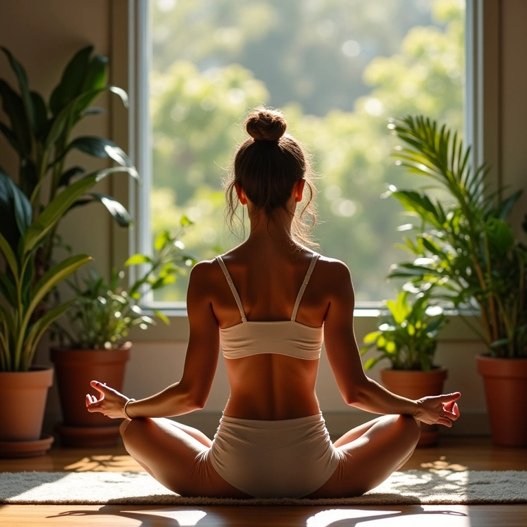 Geminiano praticando yoga em casa, buscando equilíbrio e bem-estar.