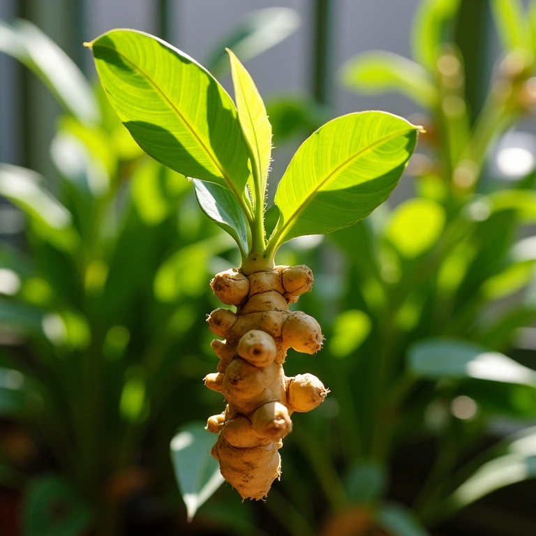 Gengibre recebendo a iluminação ideal em uma varanda ensolarada.
