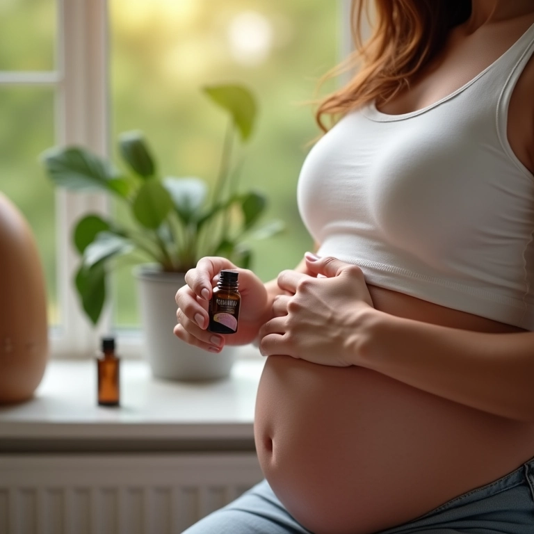 Gestante aplicando óleo essencial no pulso.