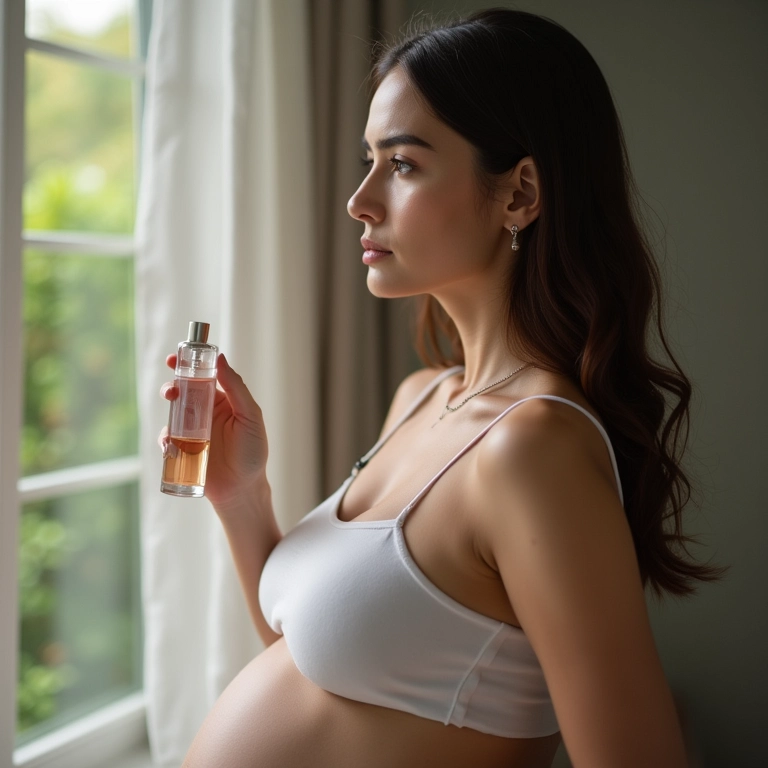 Gestante aplicando perfume no cabelo para evitar enjoos.
