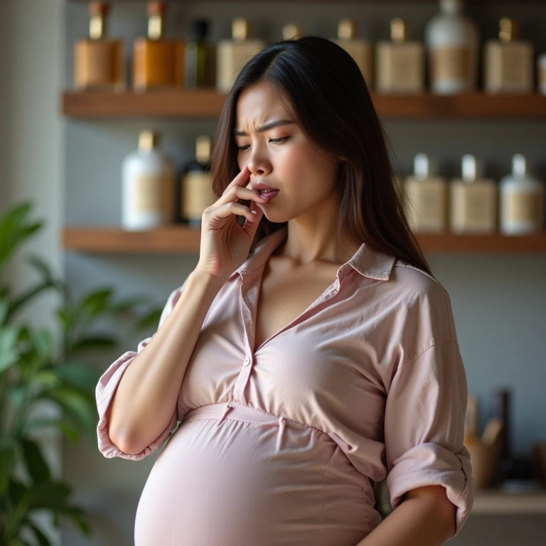 Gestante sentindo aversão a cheiros fortes.