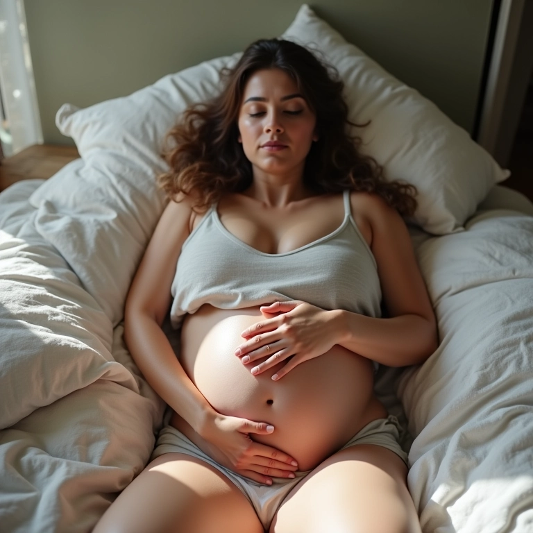 Grávida descansando no terceiro trimestre.