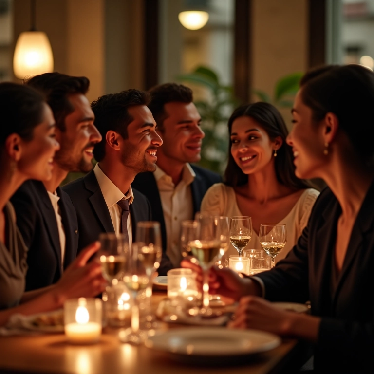 Grupo de amigos vestidos para diferentes dress codes em um jantar.