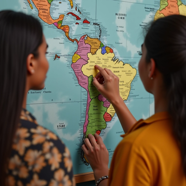 Grupo de mulheres planejando roteiro personalizado na América do Sul.