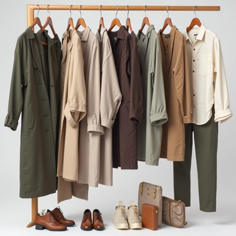 Guarda-roupa cápsula com uma seleção de roupas neutras