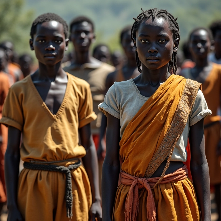 Hierarquia social retratada através das roupas no Brasil colonial: escravizados em trajes simples, latifundiários em trajes elaborados.